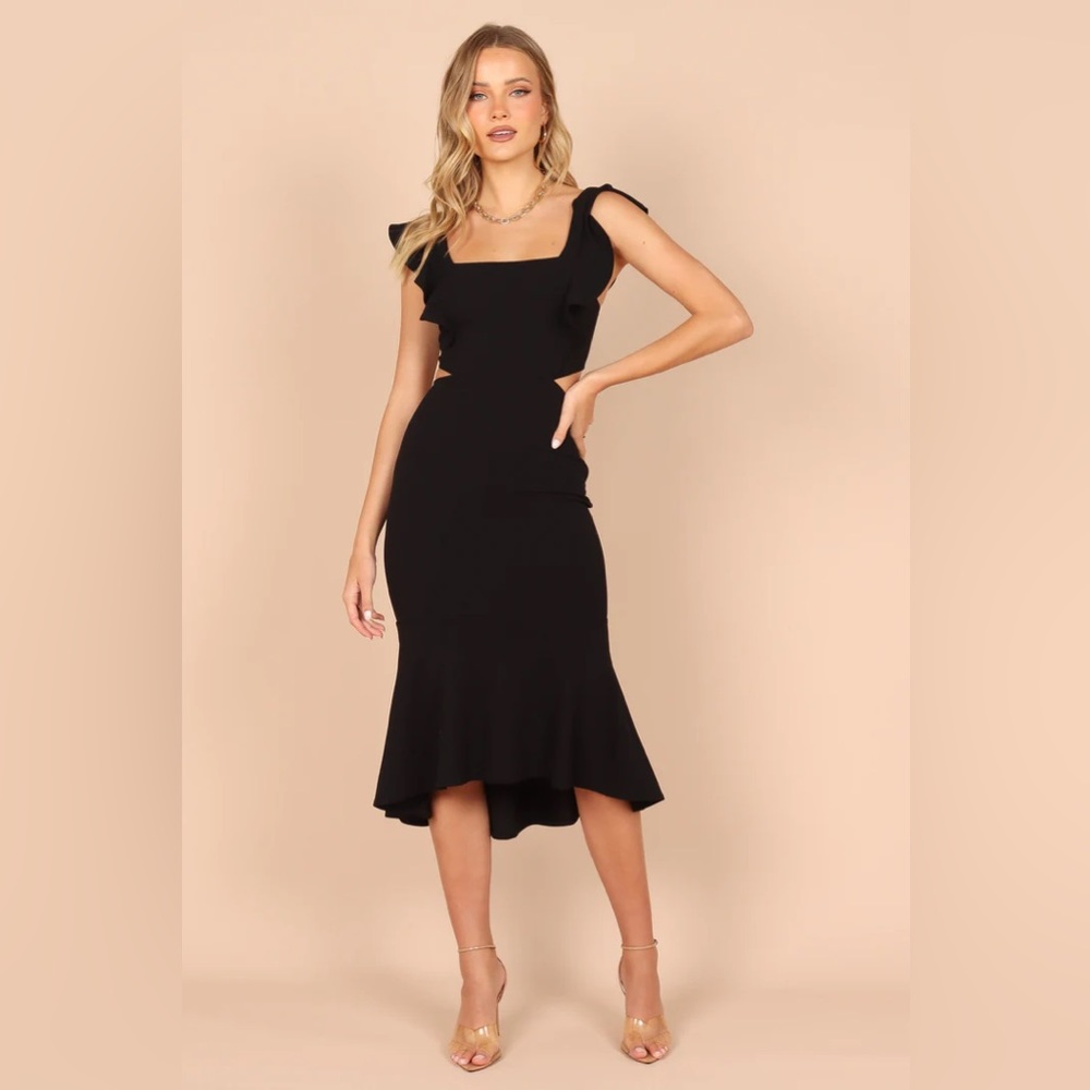 YVONNE HI LO MIDI DRESS - BLACK